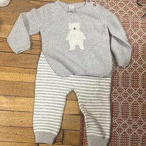 Gray Bear Sweater and Striped Pants Set Size 18Months